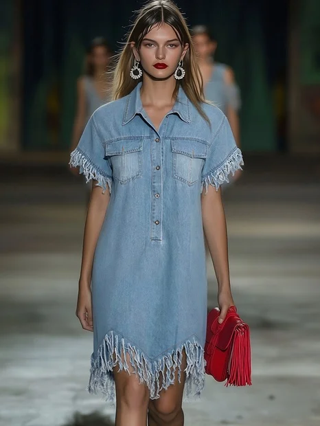 Duttini | Denim Tassel Casual Dress