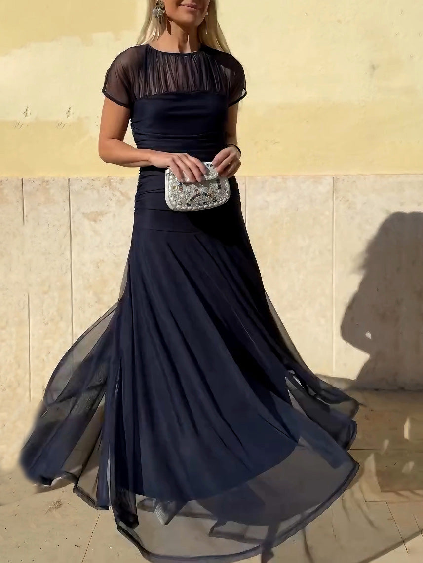 Duttini | Elegant Mesh Pleated Wide-Leg Hip-Hugging Dress