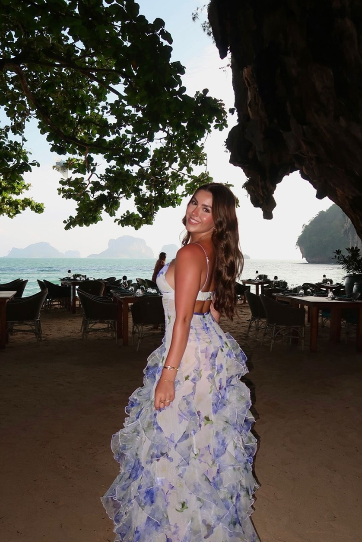 Duttini | Feminine Wedding Guest Lace Floral Maxi Dress For Garden Wedding