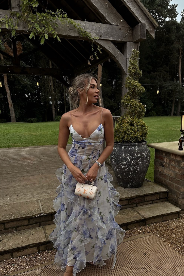Duttini | Feminine Wedding Guest Lace Floral Maxi Dress For Garden Wedding