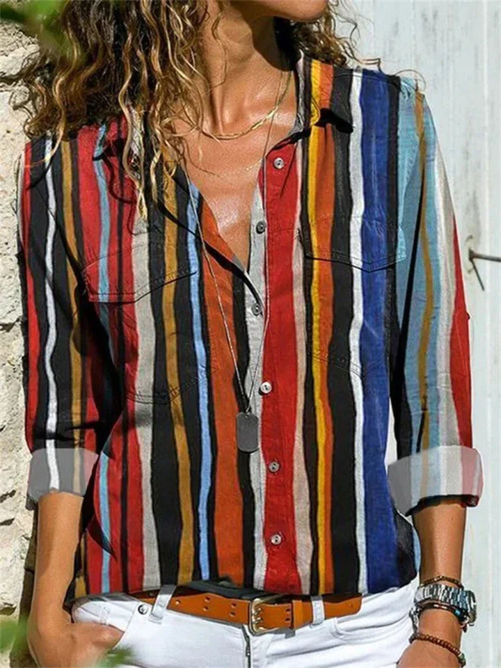 Duttini | Graceful Floral Print Long Sleeve Button-Down Blouse