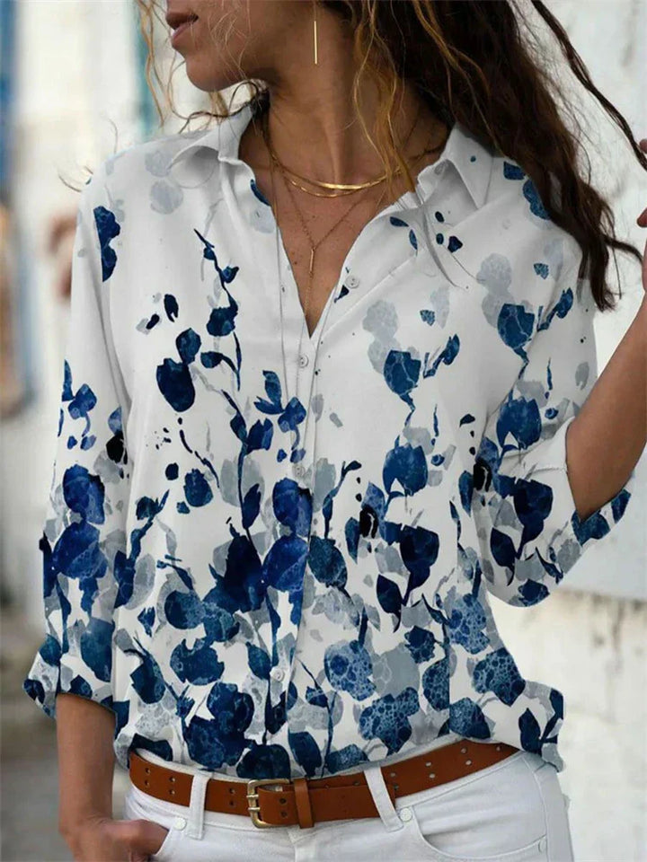 Duttini | Graceful Floral Print Long Sleeve Button-Down Blouse