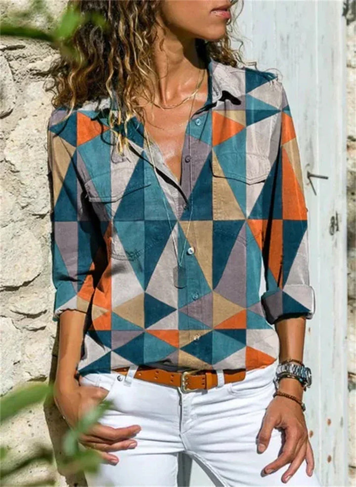Duttini | Graceful Floral Print Long Sleeve Button-Down Blouse