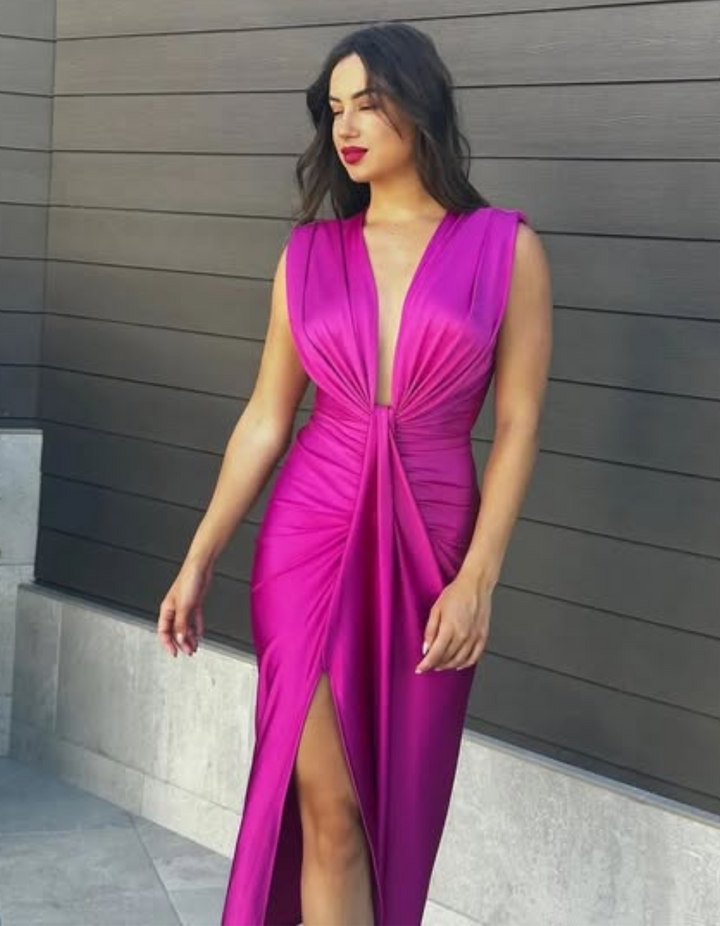 Duttini | Draped Plunge Evening Dress