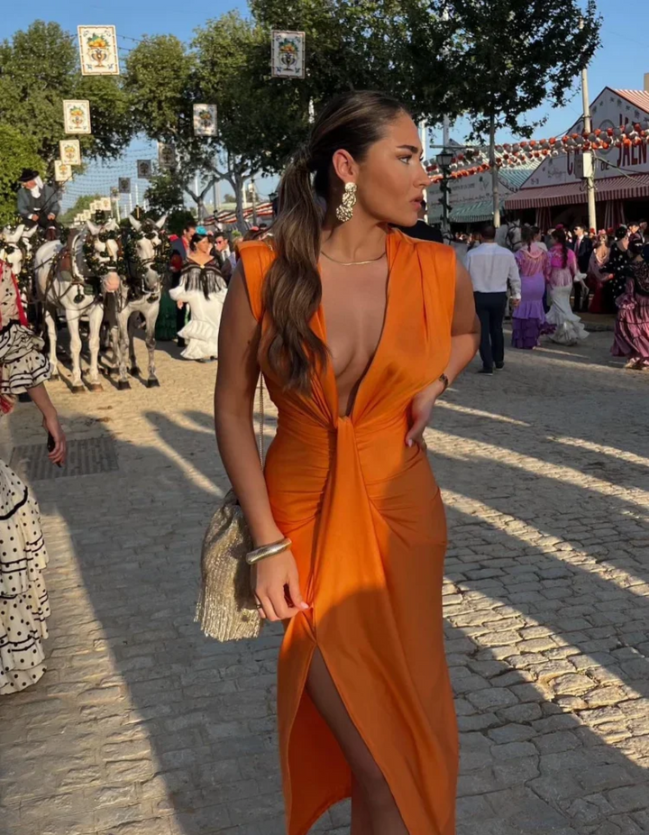 Duttini | Draped Plunge Evening Dress