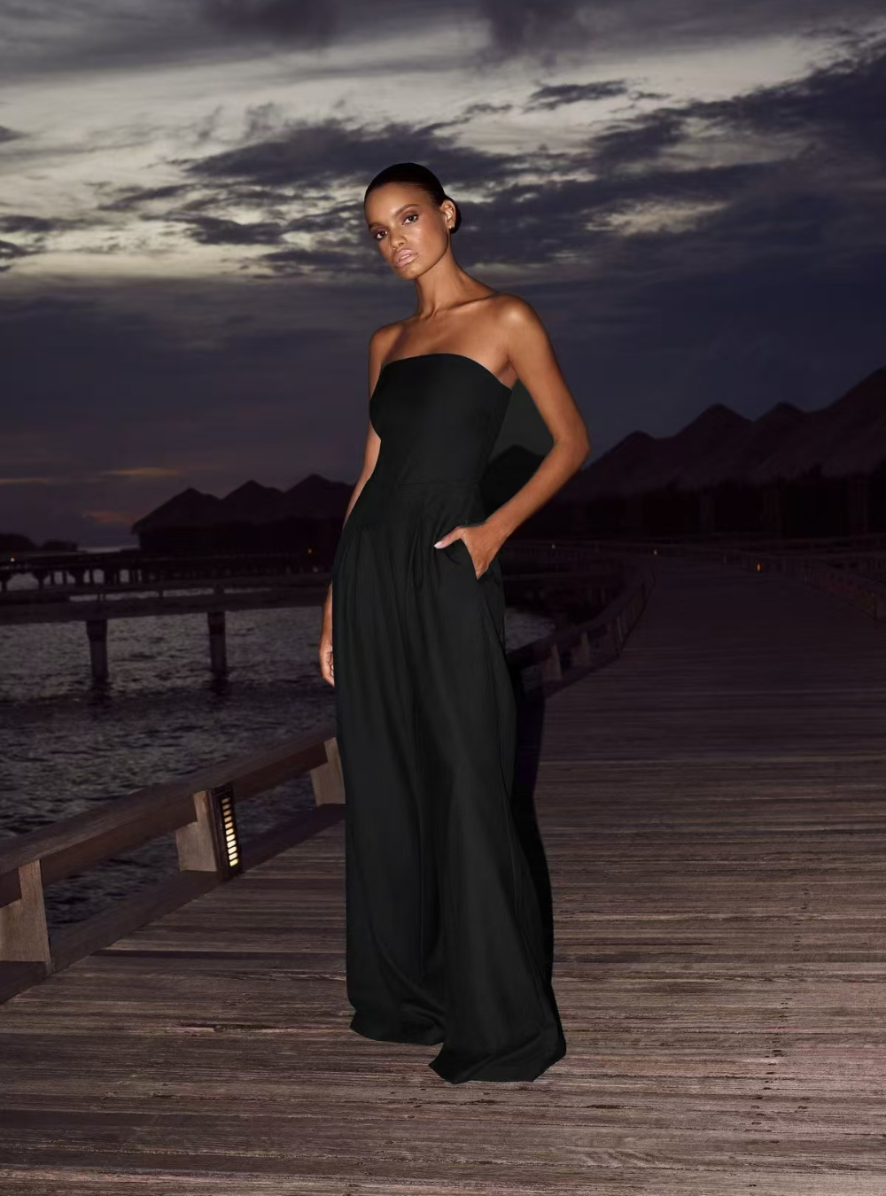 Duttini | Strapless Tailored Wide Leg Jumpsuit