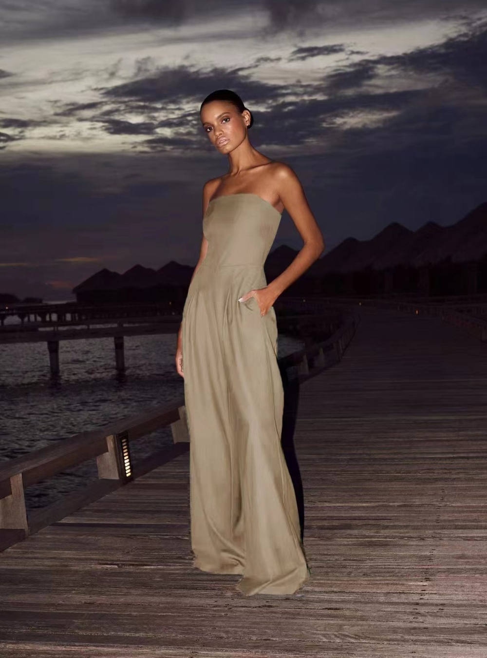 Duttini | Strapless Tailored Wide Leg Jumpsuit