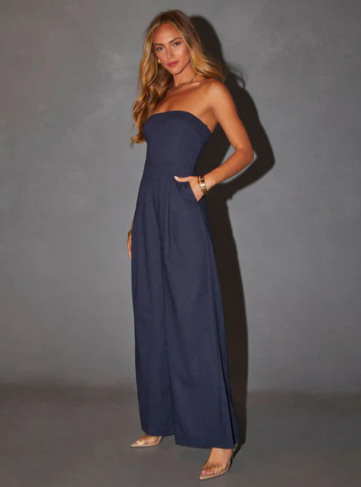 Duttini | Strapless Tailored Wide Leg Jumpsuit
