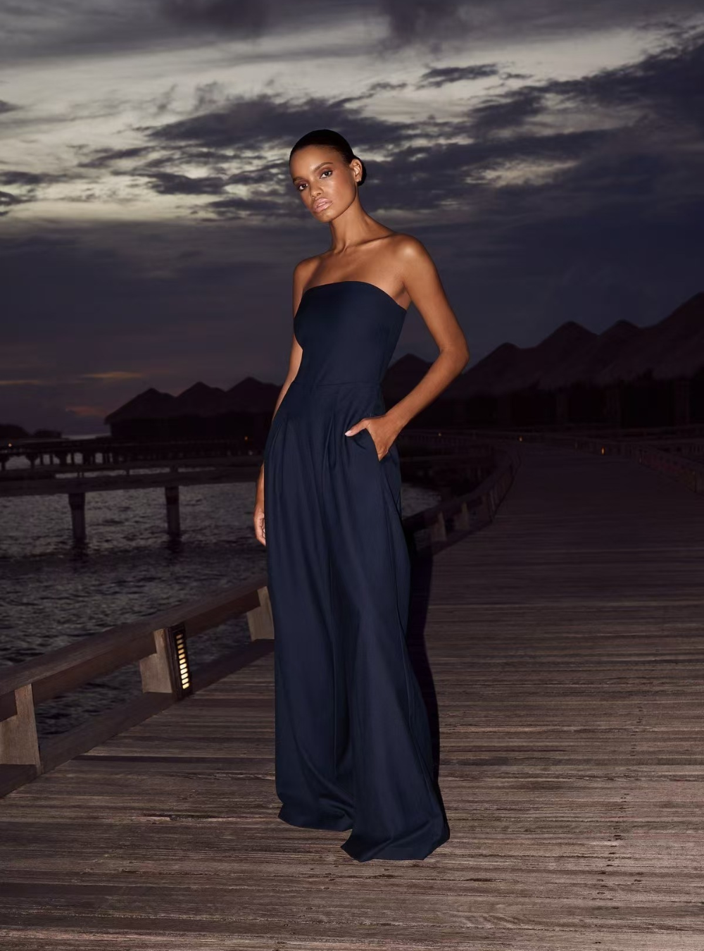 Duttini | Strapless Tailored Wide Leg Jumpsuit