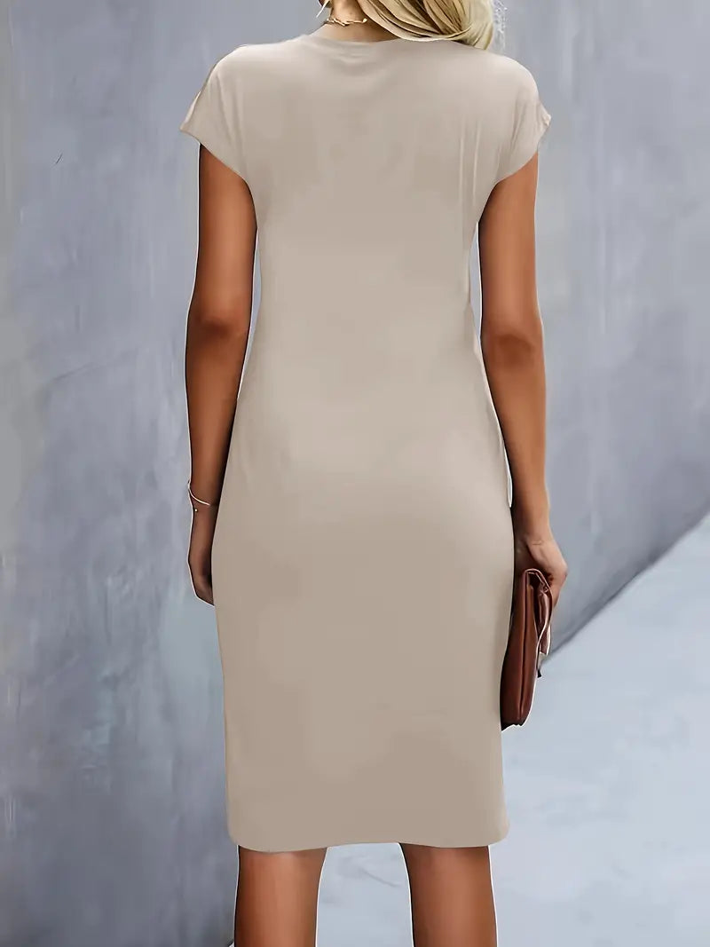 Duttini | Refined Ruched Midi Dress Short Sleeve Bodycon Work Dress