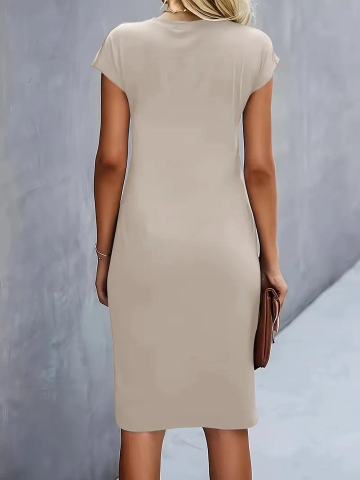 Duttini | Refined Ruched Midi Dress Short Sleeve Bodycon Work Dress