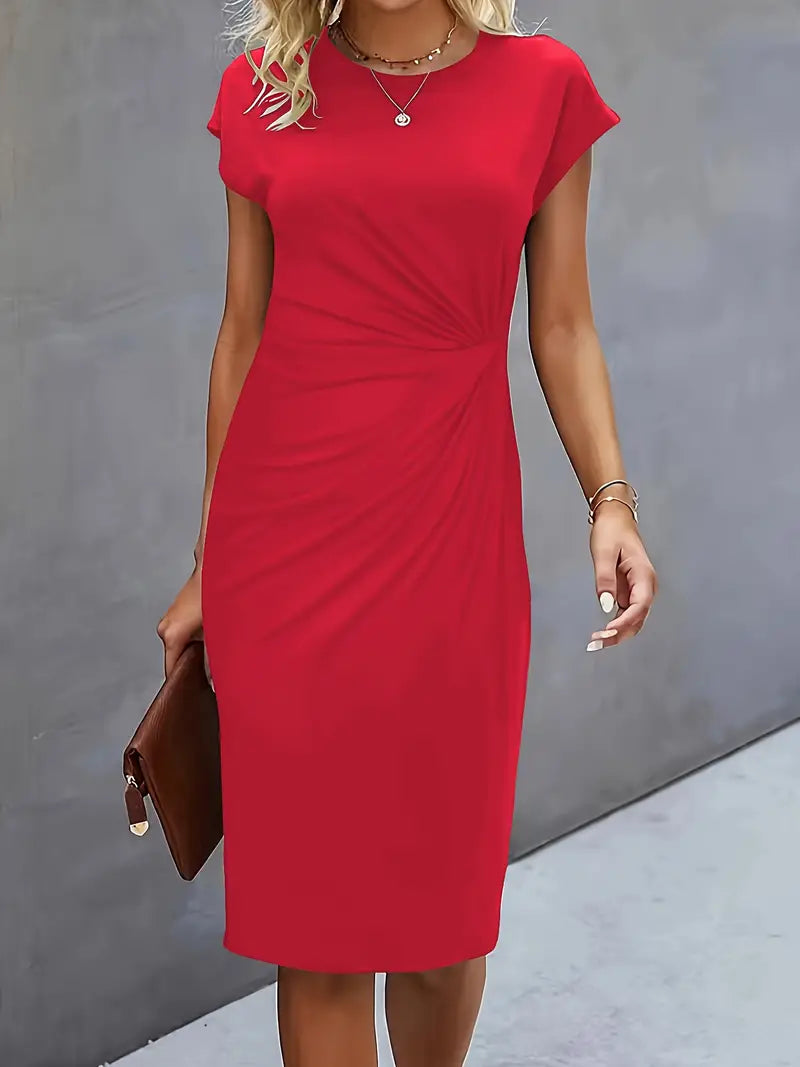 Duttini | Refined Ruched Midi Dress Short Sleeve Bodycon Work Dress