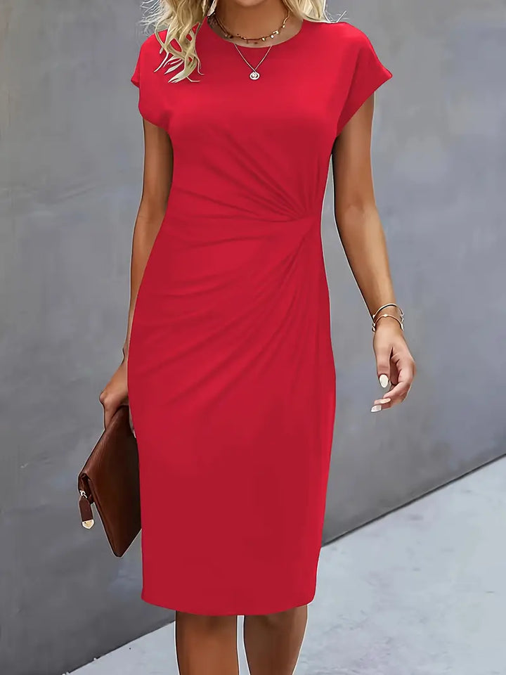 Duttini | Refined Ruched Midi Dress Short Sleeve Bodycon Work Dress