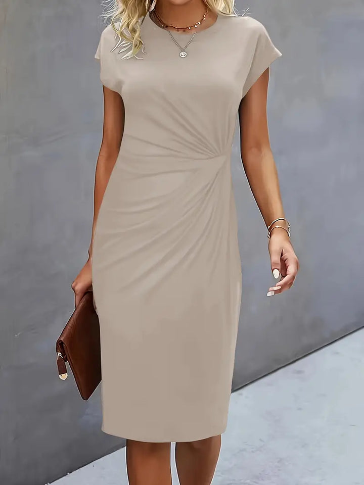 Duttini | Refined Ruched Midi Dress Short Sleeve Bodycon Work Dress