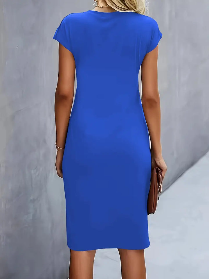Duttini | Refined Ruched Midi Dress Short Sleeve Bodycon Work Dress