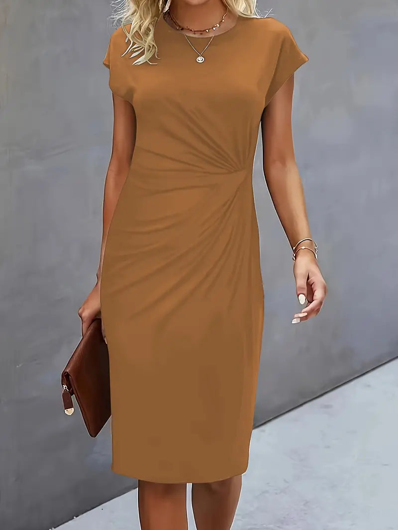 Duttini | Refined Ruched Midi Dress Short Sleeve Bodycon Work Dress