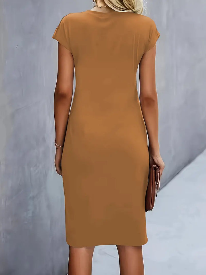 Duttini | Refined Ruched Midi Dress Short Sleeve Bodycon Work Dress