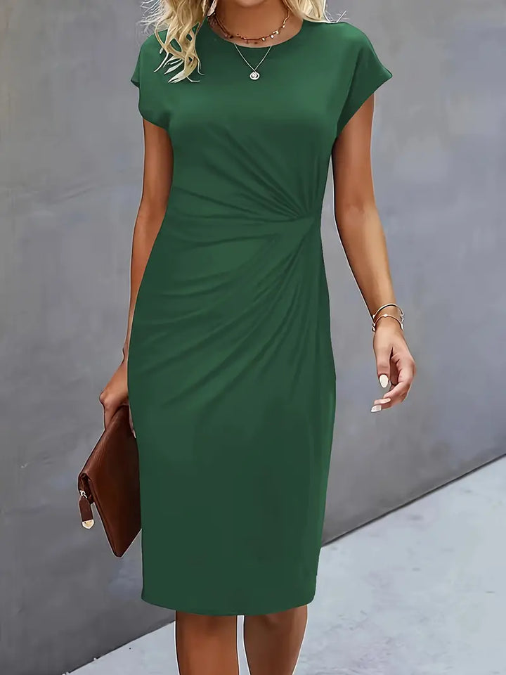 Duttini | Refined Ruched Midi Dress Short Sleeve Bodycon Work Dress