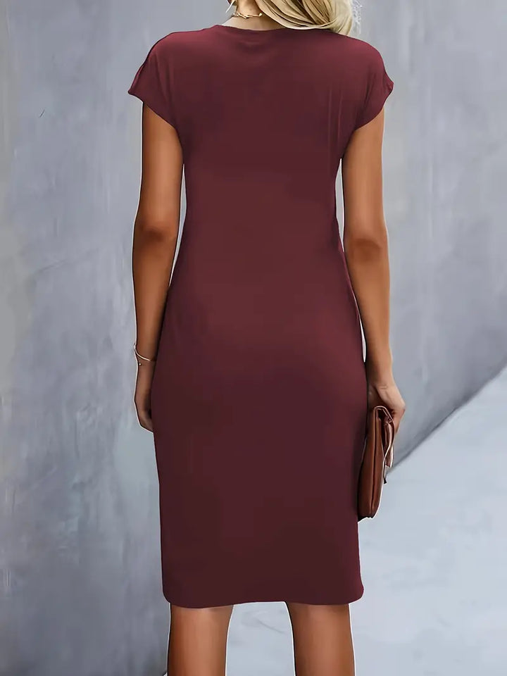 Duttini | Refined Ruched Midi Dress Short Sleeve Bodycon Work Dress