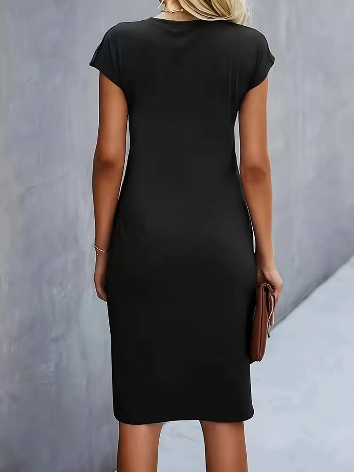 Duttini | Refined Ruched Midi Dress Short Sleeve Bodycon Work Dress