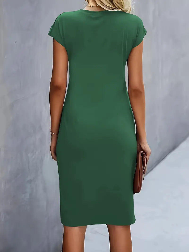 Duttini | Refined Ruched Midi Dress Short Sleeve Bodycon Work Dress