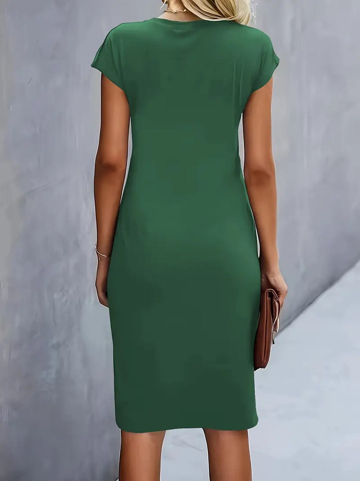 Duttini | Refined Ruched Midi Dress Short Sleeve Bodycon Work Dress