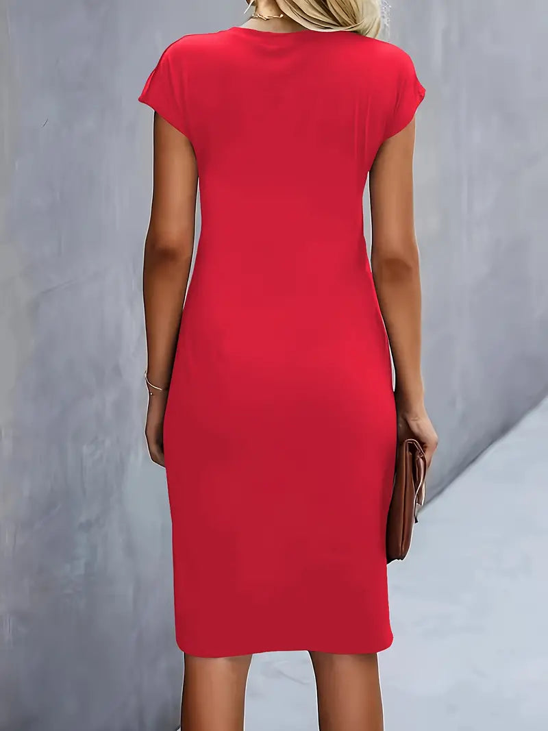 Duttini | Refined Ruched Midi Dress Short Sleeve Bodycon Work Dress