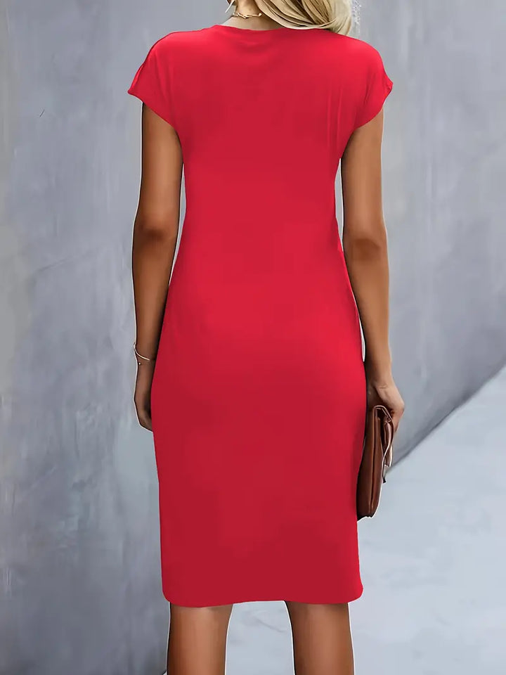 Duttini | Refined Ruched Midi Dress Short Sleeve Bodycon Work Dress