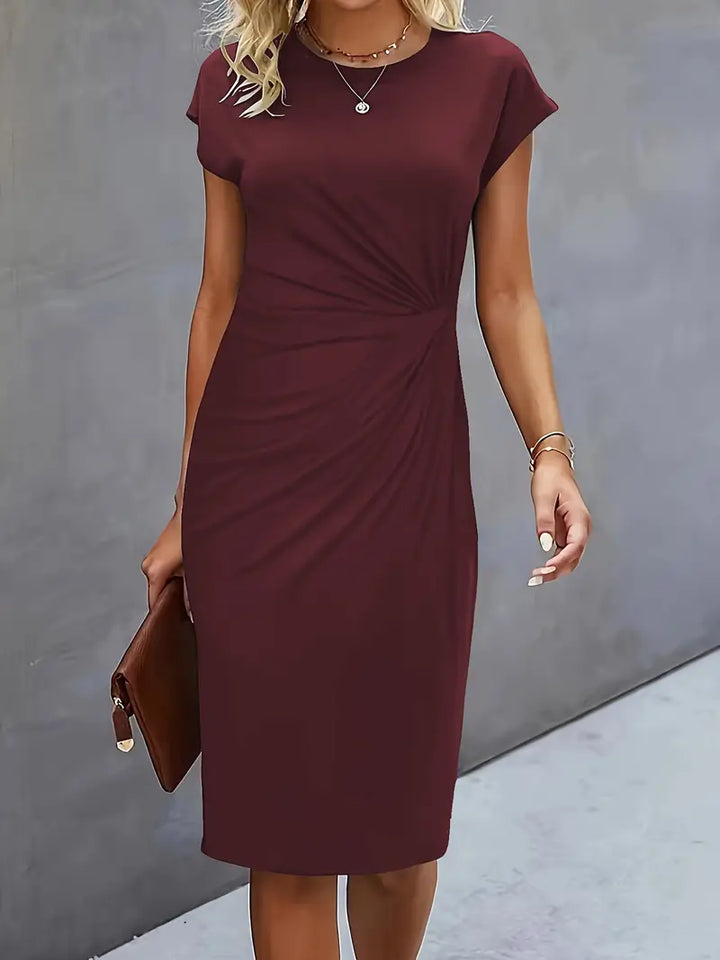Duttini | Refined Ruched Midi Dress Short Sleeve Bodycon Work Dress