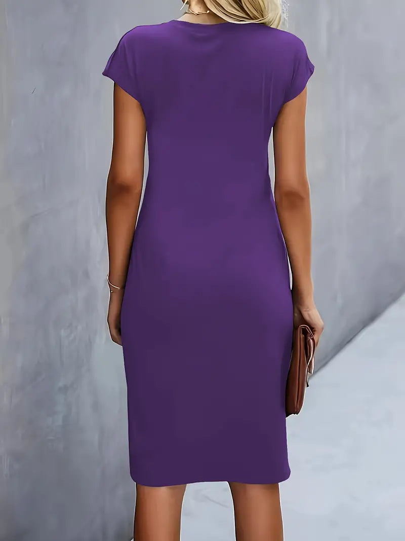 Duttini | Refined Ruched Midi Dress Short Sleeve Bodycon Work Dress