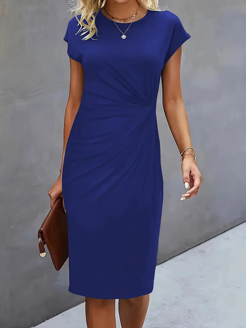Duttini | Refined Ruched Midi Dress Short Sleeve Bodycon Work Dress