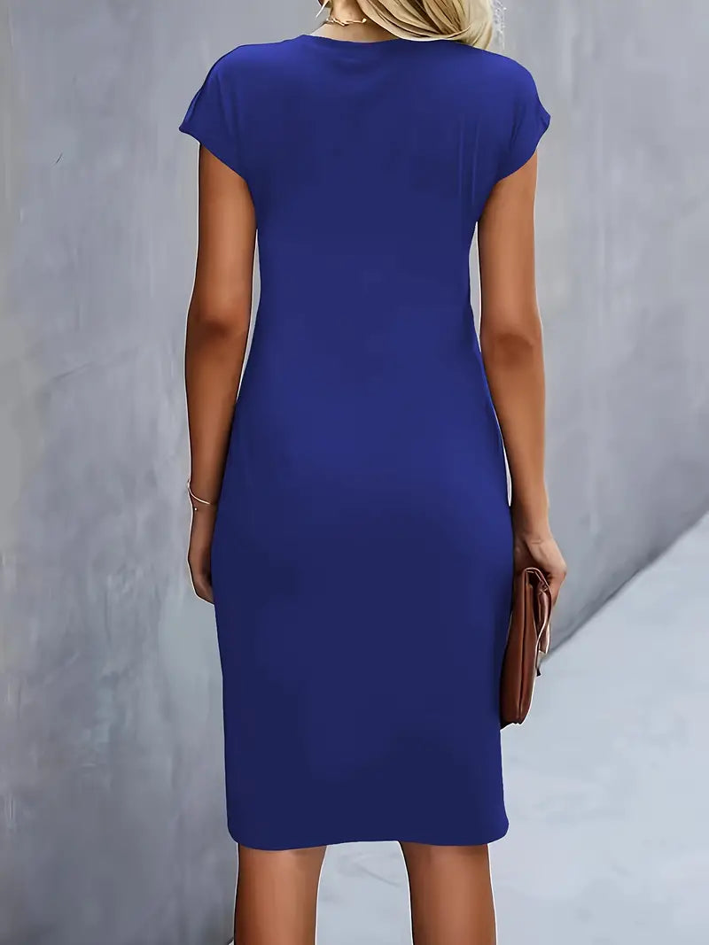 Duttini | Refined Ruched Midi Dress Short Sleeve Bodycon Work Dress