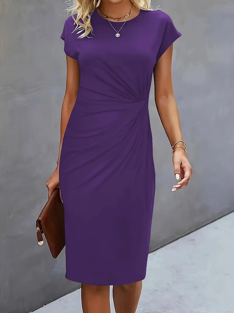 Duttini | Refined Ruched Midi Dress Short Sleeve Bodycon Work Dress