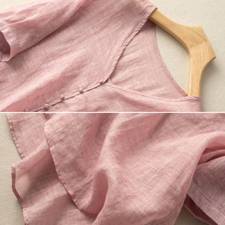 Duttini | Luxe Linen Blend V-Neck Henley Blouse With Sleeves