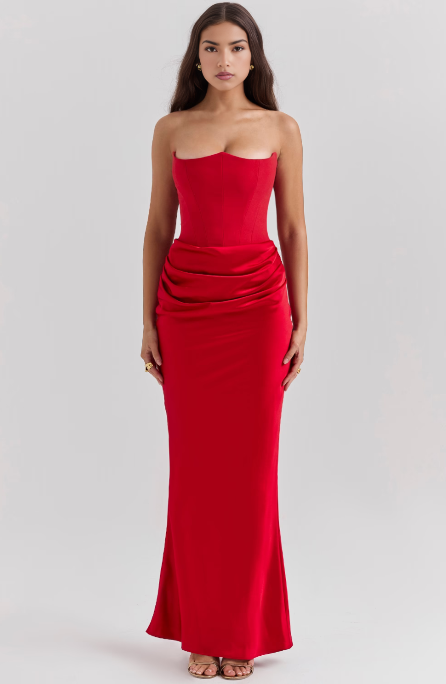 Duttini | Sculpted Wedding Guest Lace Strapless Dress Evening