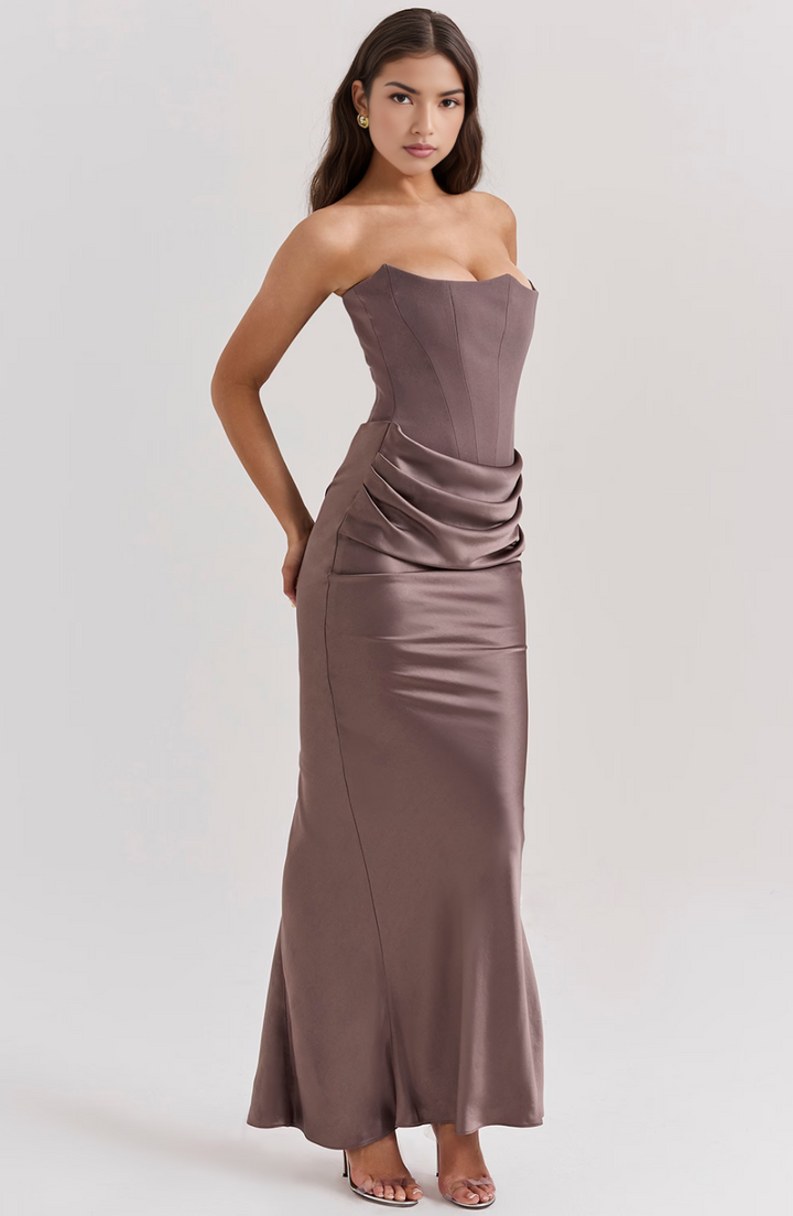 Duttini | Sculpted Wedding Guest Lace Strapless Dress Evening