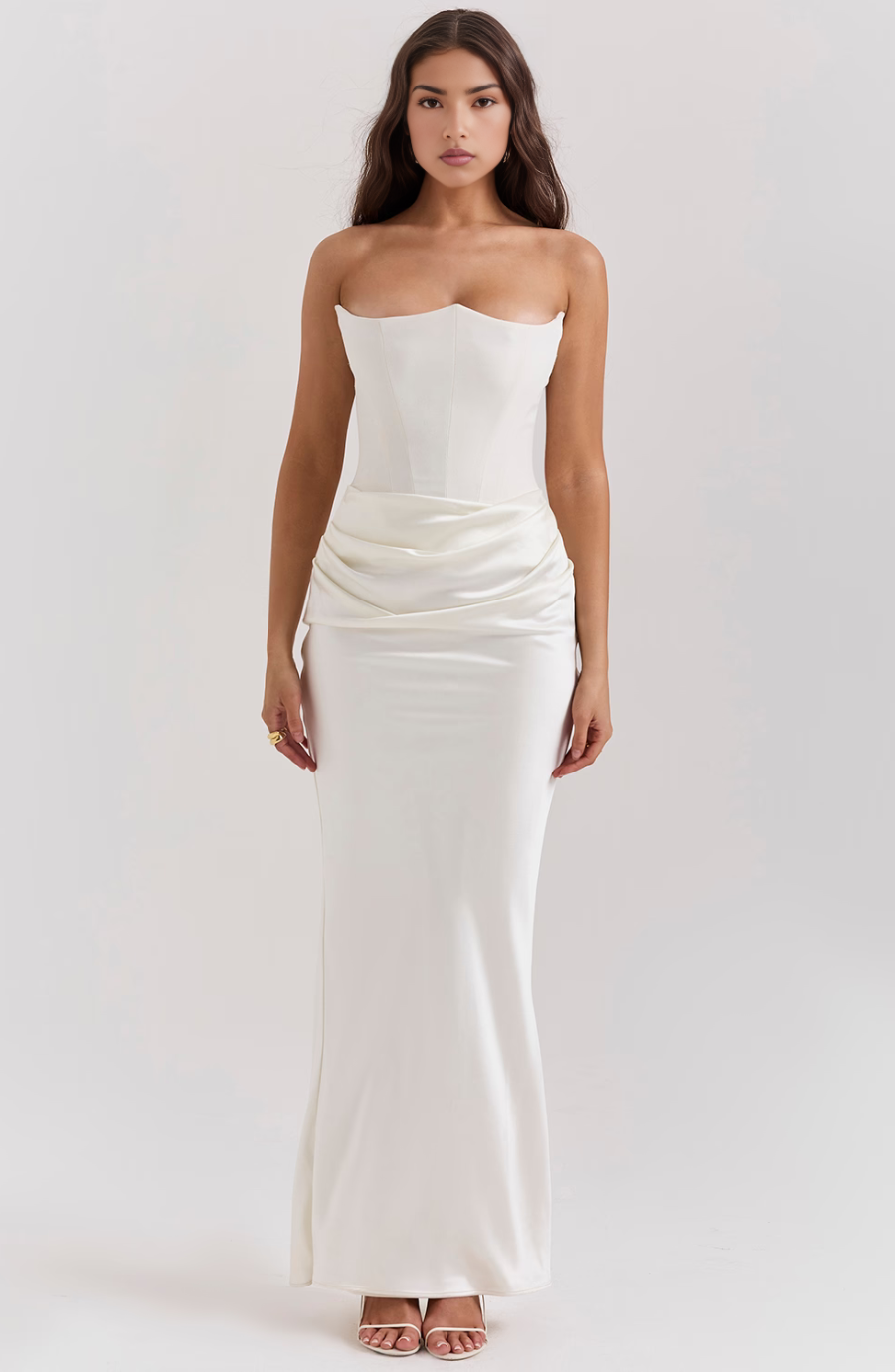 Duttini | Sculpted Wedding Guest Lace Strapless Dress Evening