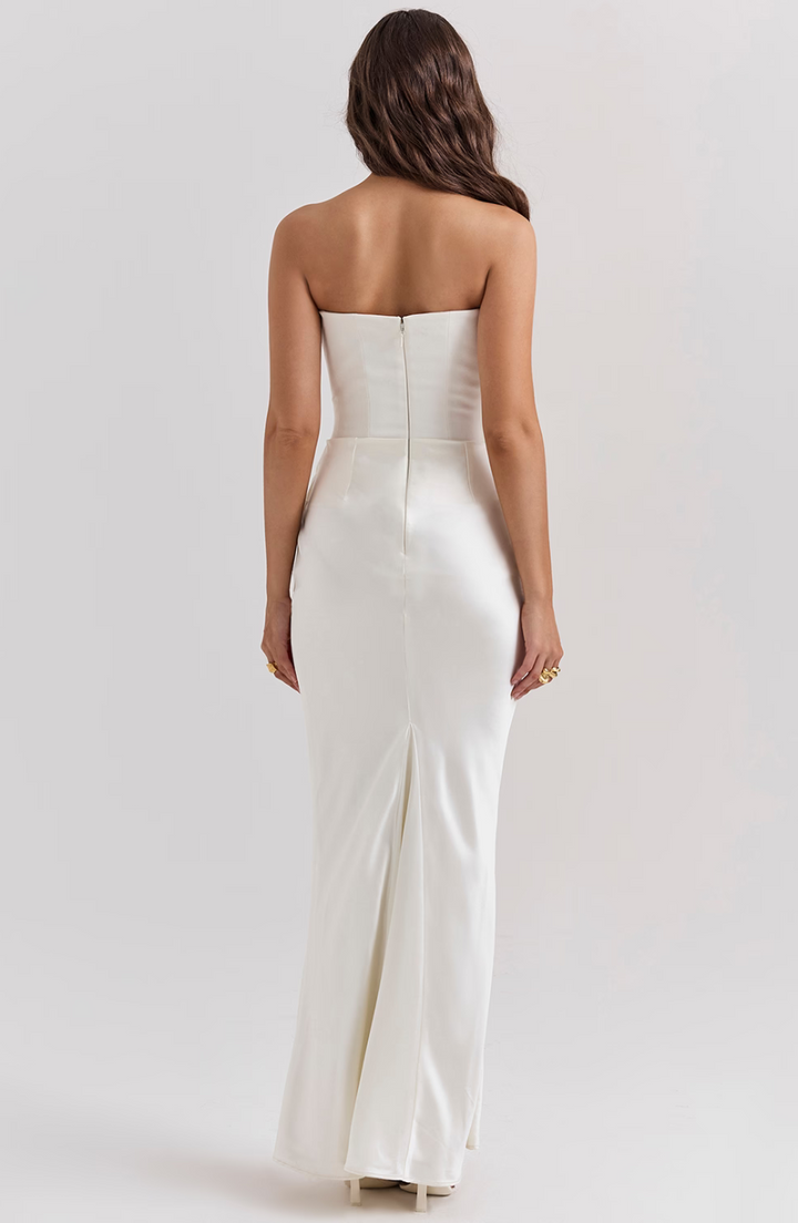 Duttini | Sculpted Wedding Guest Lace Strapless Dress Evening