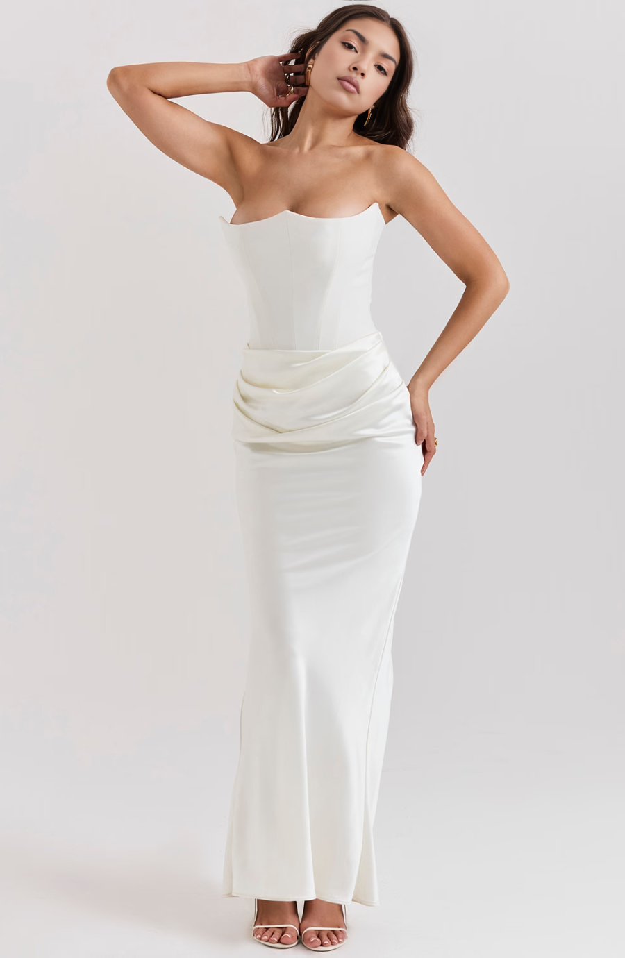 Duttini | Sculpted Wedding Guest Lace Strapless Dress Evening