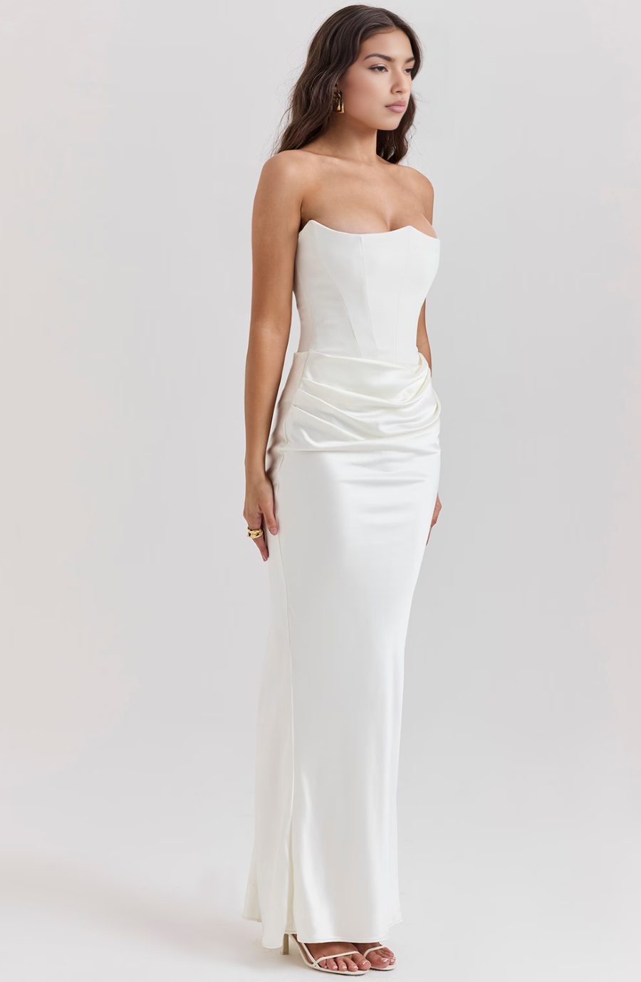 Duttini | Sculpted Wedding Guest Lace Strapless Dress Evening