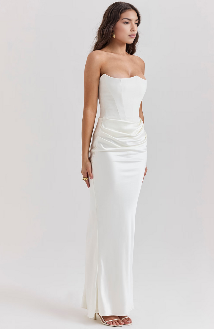 Duttini | Sculpted Wedding Guest Lace Strapless Dress Evening