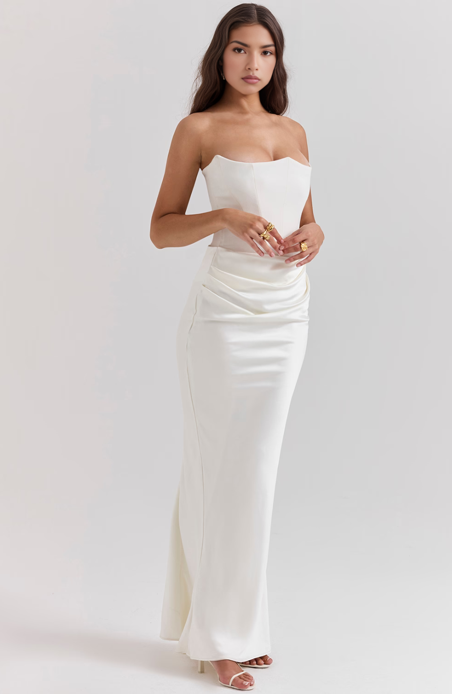 Duttini | Sculpted Wedding Guest Lace Strapless Dress Evening
