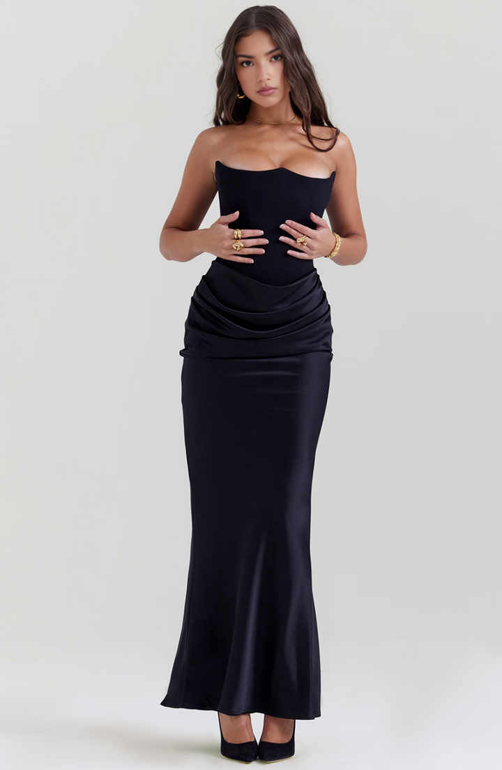 Duttini | Sculpted Wedding Guest Lace Strapless Dress Evening