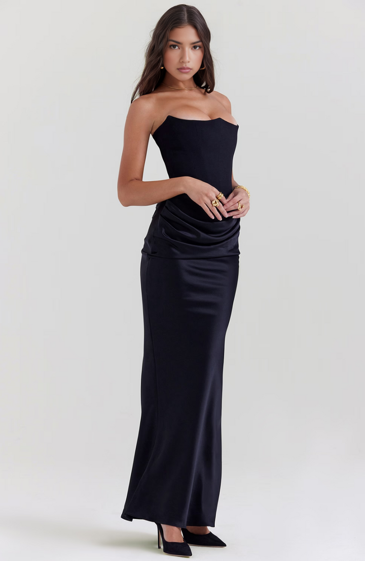 Duttini | Sculpted Wedding Guest Lace Strapless Dress Evening