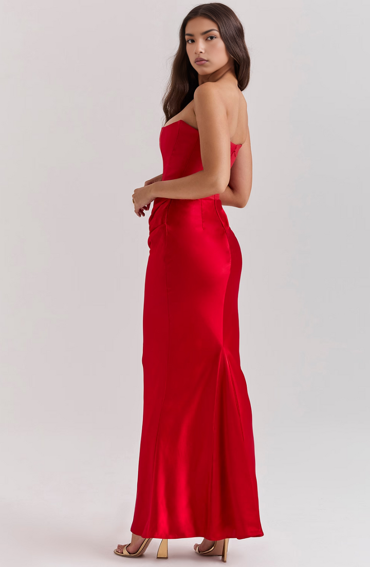 Duttini | Sculpted Wedding Guest Lace Strapless Dress Evening