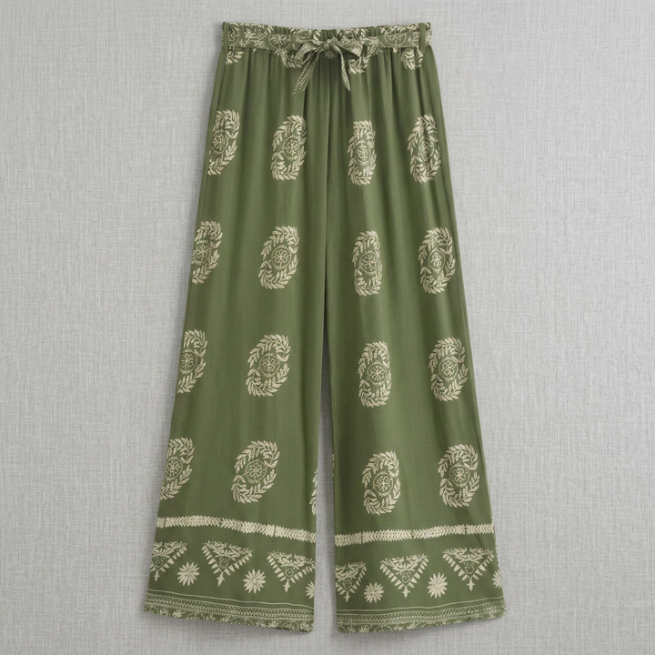 Duttini | Flowing Wide-Leg Floral & Geometric Patterned Ankle-Length Pants
