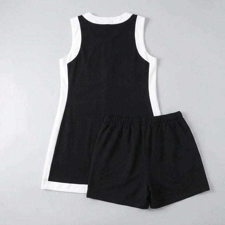 Duttini | Luxe A-Line 2-Piece Mini Dress And Short Set With Contrast Trim And Side Slits