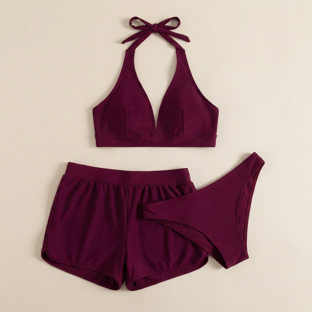 Duttini | Romantic Coastal Escape Halter Bikini And Relaxed Swim Short Set