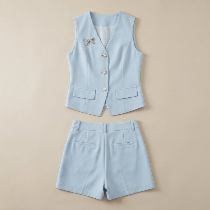 Duttini | Luxe Tailored Structured Button-Up Vest And High-Waisted Shorts Set