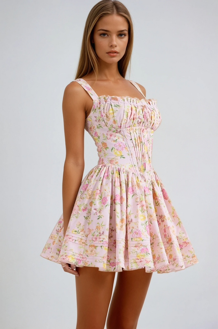 Duttini | Ruched Bodice Floral Mini Dress